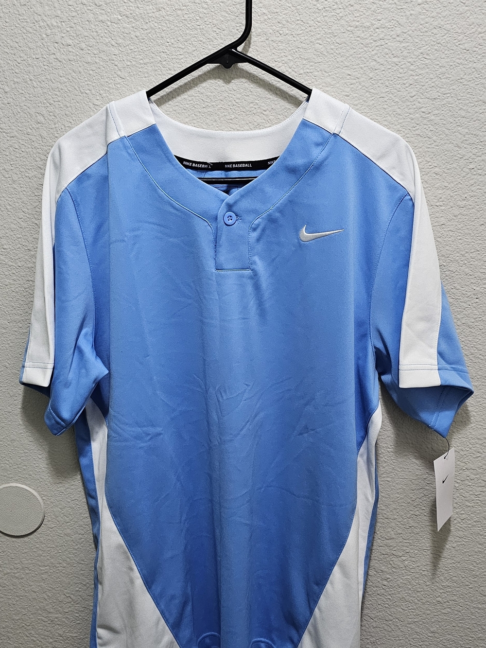 Nike Men's Sky Blue and White Baseball Jersey